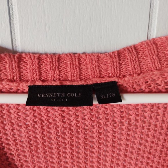 Kenneth Cole Select Linen Blend 3/4 Sleeve Button Front Coral Cardigan - Picture 5 of 5